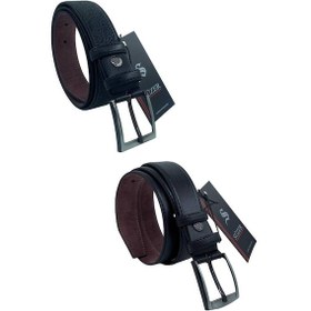 Resim 2'li Set X 3 Cm Klasik Suni Deri Erkek Çocuk Kemeri Siyah Siyah 