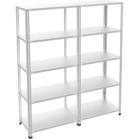 Resim Rafburada 5 Katlı Duble Galvaniz Çelik Raf - Depo, Arşiv, Kiler, Dosya, Market Rafı 