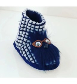 Resim Ela Çocuk ve Bebek Panduf , Kaydırmaz Taban Anaokulu Kreş Ayakkabısı , Ev Ayakkabısı - Lacivert 