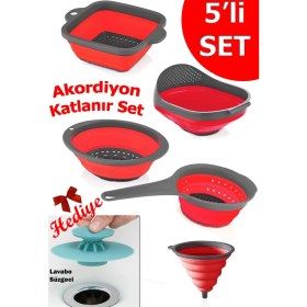 Resim 5 Parça Katlanabilir Çok Amaçlı Mutfak Çeyiz Setikırmızı 