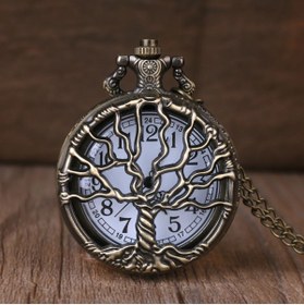 Resim Hediye Sahibi Kişiye Özel Hayat Ağacı Tasarımlı Retro Quartz Zincirli Köstekli Cep Saati 
