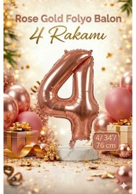 Resim 34" Folyo Rakam 76cm "4" Rose Gold Çok Renkli 