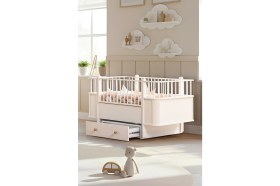 Resim Setay Mdf Beşik, Krem Dünya Çekmeceli Büyüyen Sallanan Beşik 80X130 - Krem Dünya Karyola 80X190 