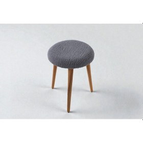 Resim Modern Ahşap Ayaklı Teddy Kumaş Tabure Makyaj Masası & Ayak Dinlendirme Elegant Gri Gri 