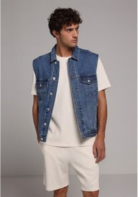 Resim Colin's Colins Oversize Fit Klasik Yaka Düğmeli Astarsız Erkek Mid İndigo Denim Yelek Cl1080323 Q1.v1 Dn44914 Denim 