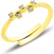 Resim Gümüş Altın Yaldızlı Alttan Ayarlamalı Zirkon Taşlı Dalgalı Yüzük 