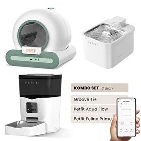 Resim Groove Ti+ Otomatik Kedi Tuvaleti Yeşil - Petfit Aqua Flow Akıllı Su Pınarı Çeşmesi - Petfit Feline Prime Otomatik Mama Kabı 