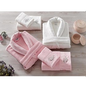 Resim Rosel Bukle Jakarlı Aile Bornoz Takımı Somon Krem (328737974) Krem 