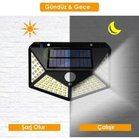 Resim Technojet 100 Ledli Güneş Enerjili Bahçe Lambası Solar Hareket Sensörlü Şarj Olabilen 