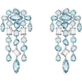 Resim 5666015 Swarovski Küpe Gema Clip Earrings, Mixed Cuts, Chandelier, Extra Long, Blue, Rhodium Plated Çok Renkli 