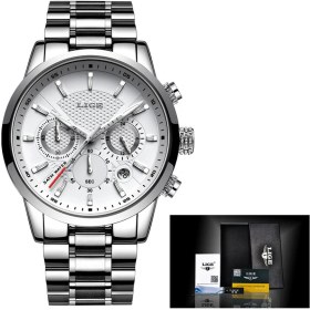 Resim Dış Ticaret Lıge Erkek Spor Kuvars Saat Su Geçirmez Çelik Kemer Çift Gözlü Çok Fonksiyonlu Saat İş Saati Çelik Şerit Gümüş Beyaz Titanyum 