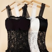 Resim 3 Parça Kadınlar İçin Seksi Kontrast Dantelli Padded Bralette, Orta Boy Crop Top ve Göğüs Altı Body Yazlık Set 