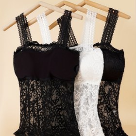 Resim 3 Parça Kadınlar İçin Seksi Kontrast Dantelli Padded Bralette, Orta Boy Crop Top ve Göğüs Altı Body Yazlık Set 