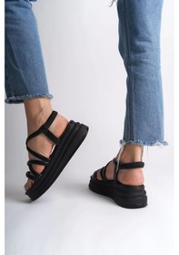 Resim Bella Lastikli Şerit Detaylı Ortopedik Taban Kadın Sandalet St - Siyah Siyah 