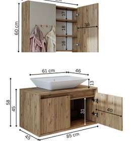 Resim ROOMART Lavabolu Mat Ahşap Mdf 85 Cm Banyo Dolabı + Aynalı Banyo Üst Dolabı 