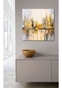 Resim Şehir Soyut El Yapımı Yağlı Boya Tablo 97x94cm 