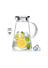 Resim Borosilikat Cam Sürahi 1800ml Isıya Dayanıklı Karaf, Metal Kapaklı Cam Kulplu Meşrubat Su Sürahisi 
