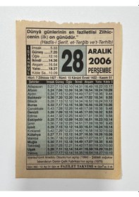 Resim 28 Aralık 2006 Takvim Yaprağı - Nostaljik Koleksiyonluk Takvim Yaprağı 
