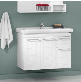Resim Orka Perge 85 Cm Beyaz Banyo Dolabı Alt Modül Ve Lavabo Beyaz 