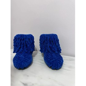 Resim Merut Style El Örgüsü Kadifeip Koyu Mavi Püsküllü Ev Botu Panduf 