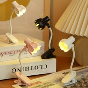 Resim 1 Adet Yaratıcı Çiçek Şekilli Klips Okuma Kitap Işığı, Taşınabilir Ayarlanabilir Kol LED Mini Okuma Lambası, Masaüstü Dekorasyon Mini Kitap Lambası Pil Ile 