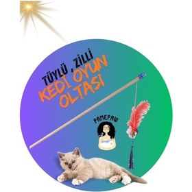 Resim Tüylü Ve Zilli Kedi Oyun Oltası 