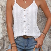 Resim 2024 Yeni Düğmeli Çiçek Desenli Askılı Kadın Tank Top 