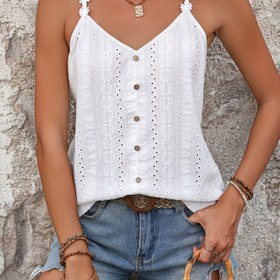 Resim 2024 Yeni Düğmeli Çiçek Desenli Askılı Kadın Tank Top 