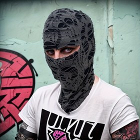 Resim Keskin Punk Tarzı Nefes Alabilir Esnek Yüz Maskesi - Ayarlanabilir Koyu Renkli Cadılar Bayramı, Kayak ve Bisiklet için | Karikatür Temalı Yenilik Aksesuarı, Sokak Modası Ekipmanı | Detaylı Delik Desenleri 