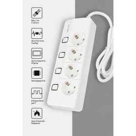 Resim Ecuy 4'lü Ayrı Anahtarlı Akım Korumalı Priz 4000 Watt 16 Amper, 1400 Joule 2 Metre Kablolu Grup Priz 