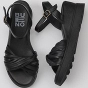 Resim Bueno Shoes Siyah Deri Kadın Dolgu Topuklu Sandalet 01wy8609 