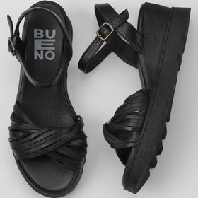 Resim Bueno Shoes Siyah Deri Kadın Dolgu Topuklu Sandalet 01wy8609 