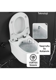 Resim Creavit Nora Vortex Beyaz Asma Klozet No323, Creavit Nora Duck Duroplast Yavaş Kapak Beyaz 