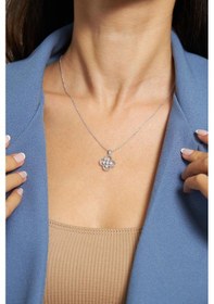 Resim Erdobia Zirkon Taşlı Rodyum One Cleef Yonca Gümüş Kolye 