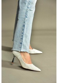 Resim V820151604 Bej Kumaş İnce Topuklu Kadın Abiye Ayakkabı Bej 