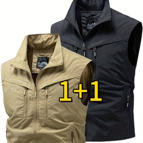 Resim 2 Adet Erkekler İçin Dayanıklı Kolsuz İş Yeleği - Tüm Mevsimler İçin Fermuarlı Cepli, Çizilmeye Karşı Dirençli Naylon Yapı - Gri ve Zeytin Yeşili Renklerde Avcılık, Doğa Yürüyüşü, Fotoğrafçılık, İnşaat için Taktiksel Yelek - Dış Mekan Katmanlama Gereci, Kapaklı Cep Tasarımı, Sağlam Fermuar Kapatma 