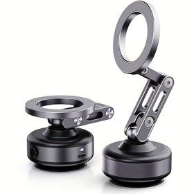 Resim Yükseltilmiş Elektrikli Vakum Manyetik Telefon Tutucu, Yeni Manyetik Emişli Telefon Montajı, 360 Dönebilen Araba Telefonu Tutacağı, Ayarlanabilir ve Katlanabilir, Araba/Spor Salonu/Pürüzsüz Yüzeyler için 