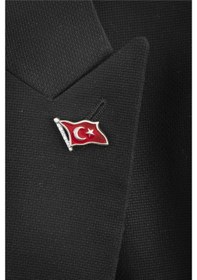 Resim 925 Ayar Gümüş Zirkon Taşlı Türk Bayrağı Bayan Rozet -8042 Gümüş 