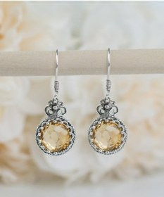 Resim Filigran Silver 925 Ayar Gümüş Otantik El Işçiliği Telkari Sanatı Doğal Sitrin Taşlı Kadın Küpe 