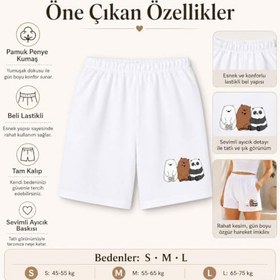 Resim Kadın Beli Lastikli Mini Şort Pamuk Penye Rahat Kalıp Yazlık Günlük Düz ve Baskılı Şort 