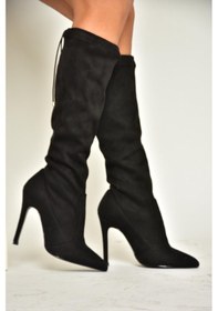 Resim Fox Shoes T752539502 Siyah Süet Streç Kumaş İnce Topuklu Kadın Çizme Siyah-süet 