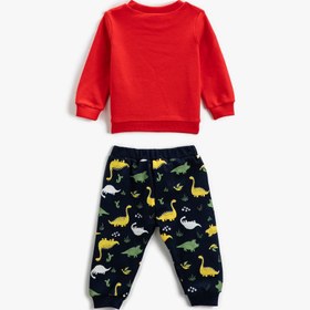 Resim Erkek Bebek Pamuklu Pijama Takımı Baskılı Sweatshirt ve Beli Lastikli Pijama Altı 2 Parça 