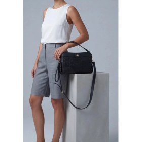 Resim Marjin Kadın Fermuarlı İç Cepli Clutch Çapraz Askılı El ve Omuz Çantası Faris Siyah 