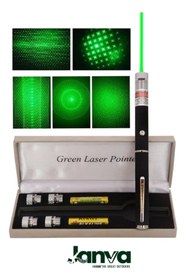 Resim Janva 5 Başlıklı Yeşil Lazer Pointer Pilli 50 Km Etkili (5 Başlıklı) 
