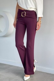 Resim Kadın Modal Kumaş Ön Tokalı Pantolon Mürdüm TZL-P-00021367 