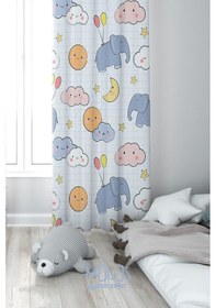 Resim Minik Fil Desenli Fon Perde Çocuk Ve Bebek Odası Süet Dijital Baskılı Ekstrafor Büzgü Tek Kanat Çok Renkli 
