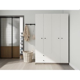 Resim 4 Kapaklı 2 Çekmeceli Gardırop Hanoibeyaz Beyaz 