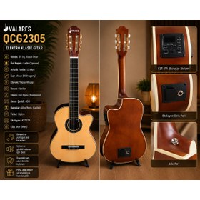 Resim valares Profesyonel Seri QCG2305 39” Elektro Mat Klasik Gitar KLT-17A EQ Full Set Hediyeli 