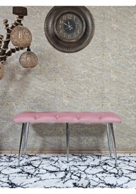 Resim Zafir Krom Metal Yeşil Oturaklı Sivriltme Ayaklı Babyface Puf & Bench & Oturak Pembe 