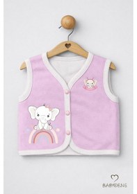 Resim Babyden's Kız Bebek Yelek Jakarlı Kalp Desenli Pamuklu Çıtçıtlı Fil Baskılı Bebek Yeleği Mevsimlik,yumuşak Pembe 